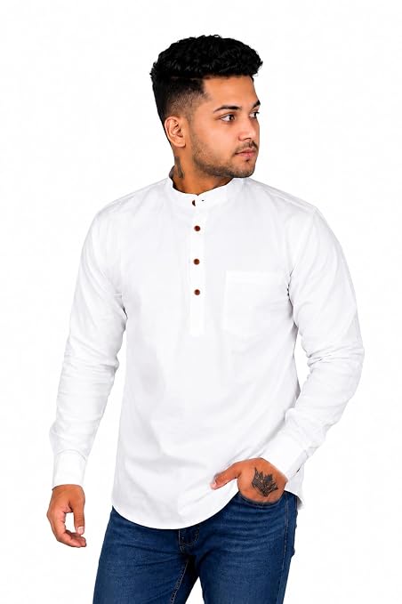 Men Self Design Cotton Blend Straight Kurta | - Best Deal